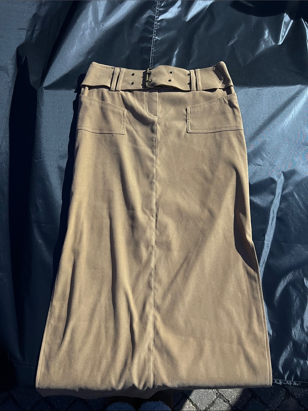 Exact change High-Waist Tan A-Line Belted Skirt